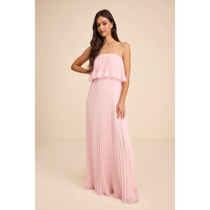 Lulus Arietta Light Pink Pleated Strapless Maxi Dress - M (SOLD OUT on Lulus)